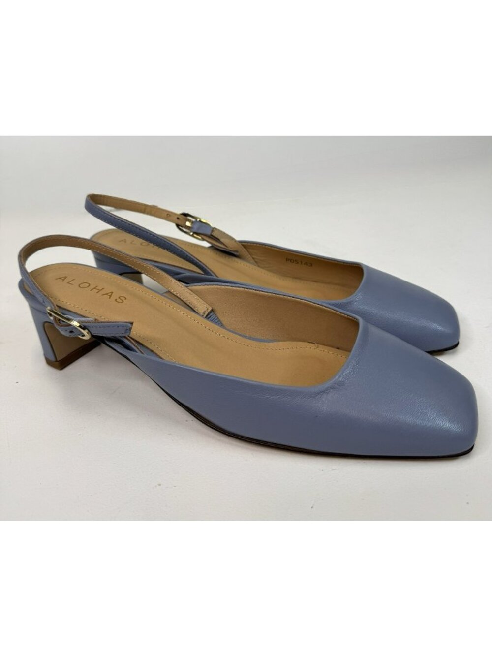 ALOHAS Blue Leather Slingback Kitten Heel Pumps Shoes 2" Heel EU Size 39 US 8.5